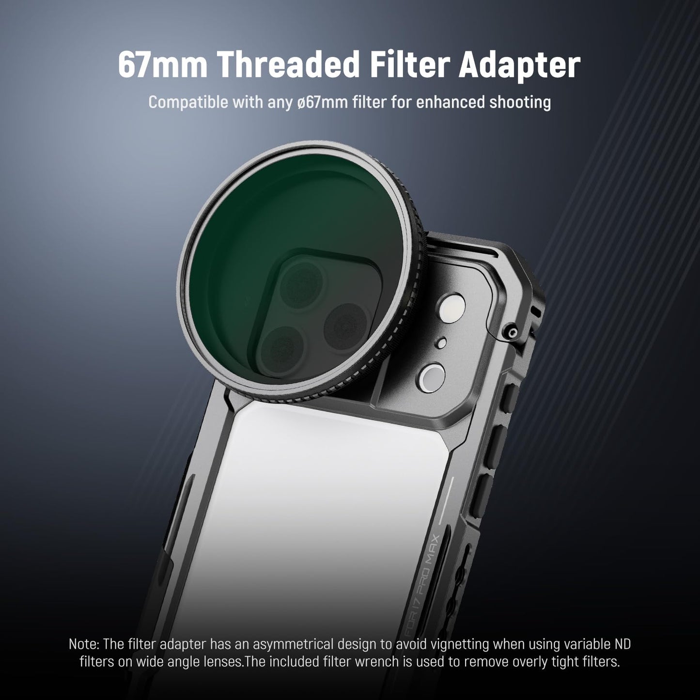 NEEWER Phone Cage Compatible with iPhone 17 Pro Max, Quick Release Video Rig Stabilizer Accessories with 67mm Filter Ring, 17mm Lens Backplate, T