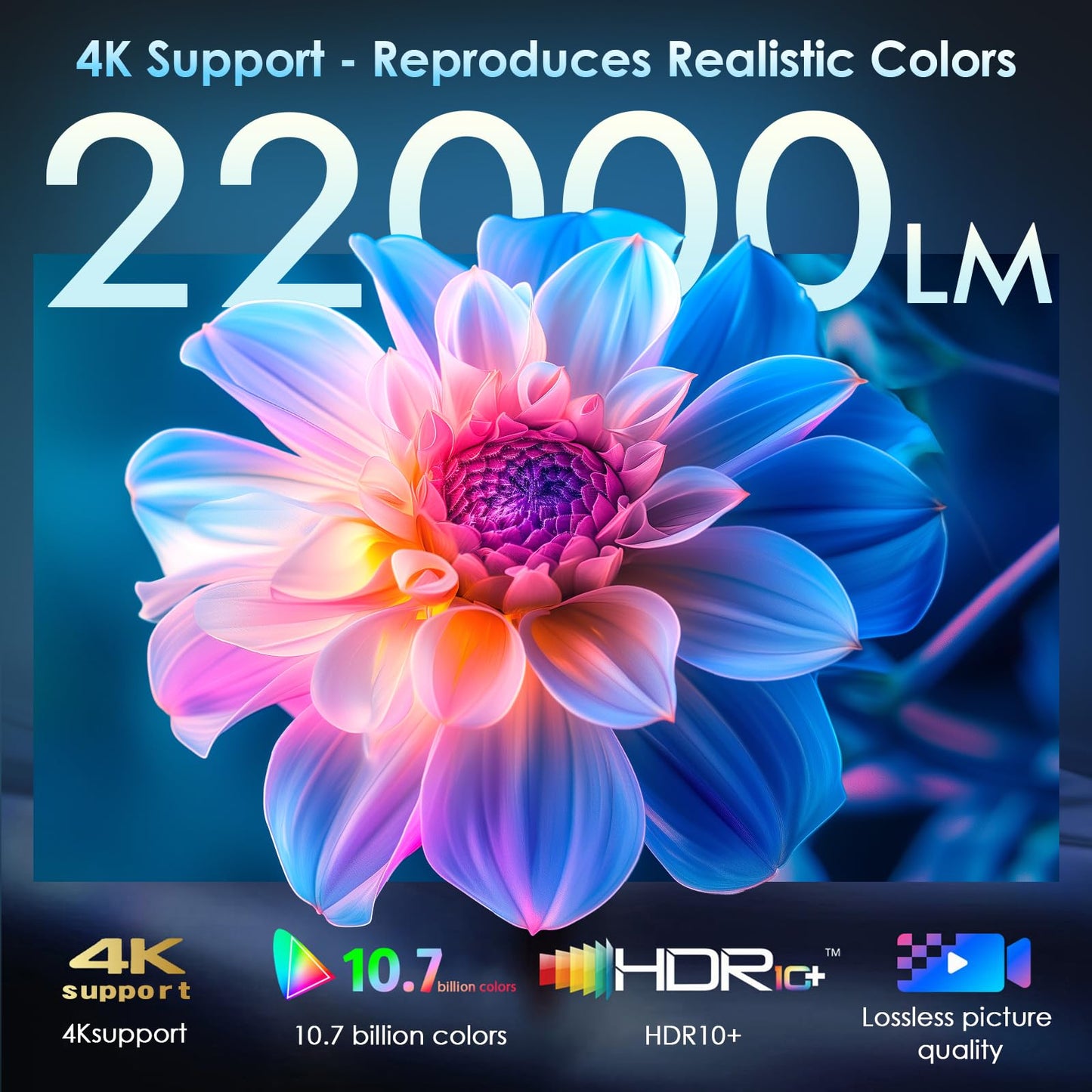 [Electric Focus] 4K Support Projector with WiFi6 and Bluetooth 5.3, Outdoor Projectors for Outside Video Use, OWNKNEW Gaming Movie Proyector, Auto