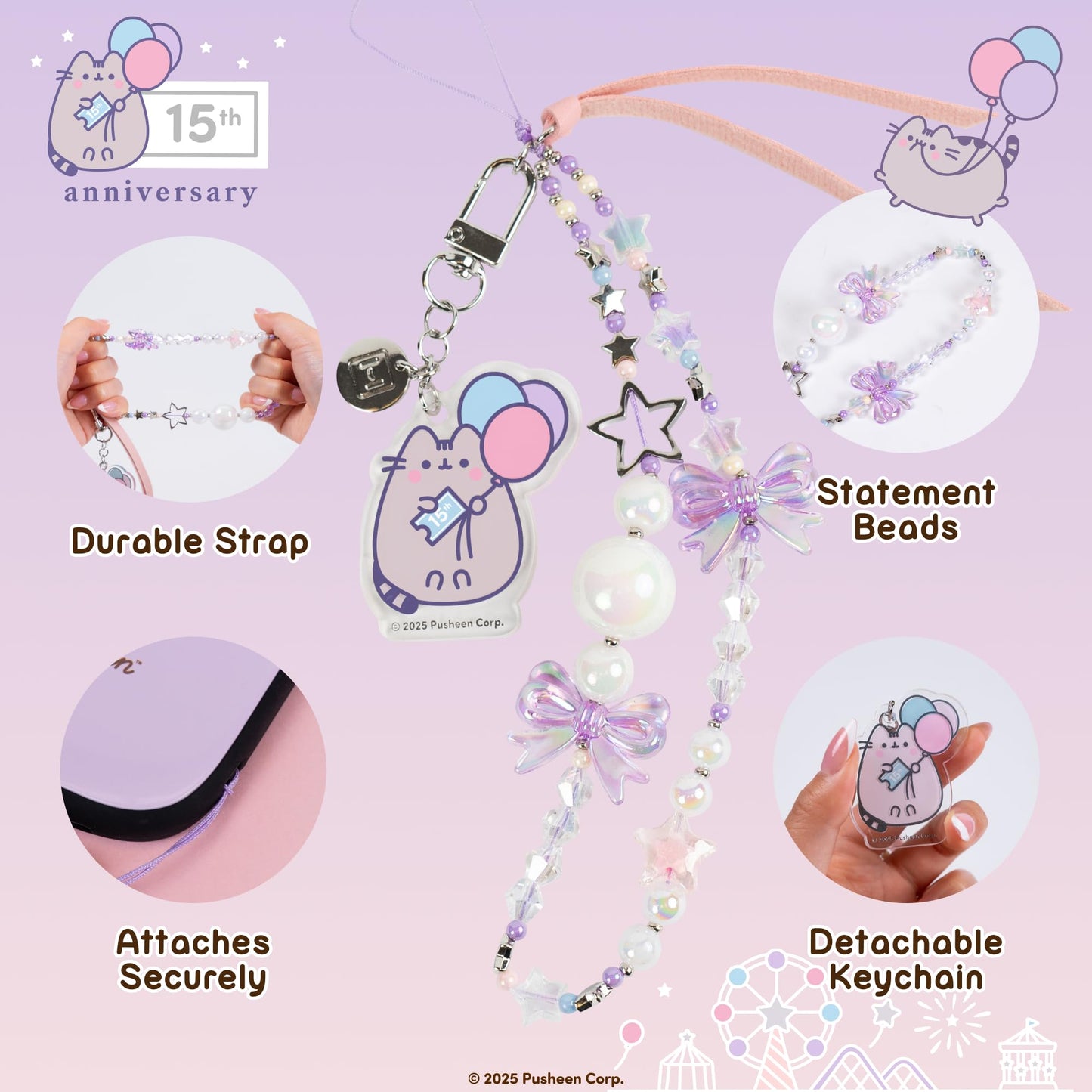 iFace Pusheen the Cat Beaded Wristlet Universal Charm Strap [15th Anniversary Special Limited Edition] - Cute Wrist Straps for Cell Phone Camera Keys
