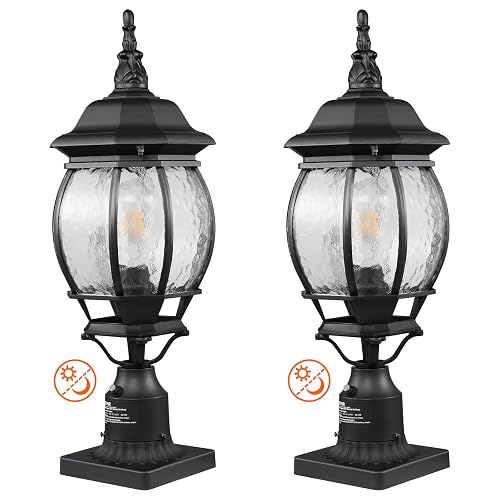 VEVOR 2 Pack Outdoor Post Light, Dusk to Dawn 22.64'' Large Size, Waterproof Lamp Post Lights Fixtures with 5.5 in Pier Mount Base Glass Shade