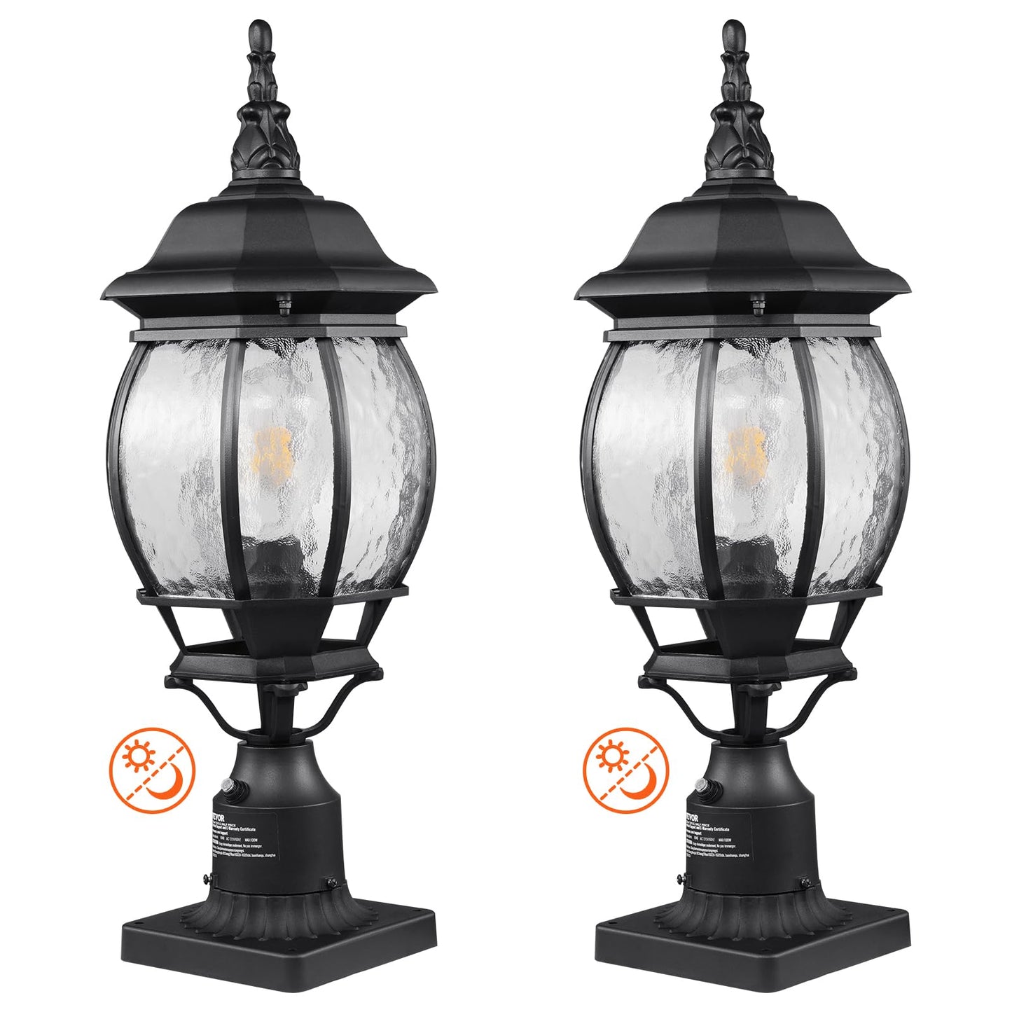 VEVOR 2 Pack Outdoor Post Light, Dusk to Dawn 22.64'' Large Size, Waterproof Lamp Post Lights Fixtures with 5.5 in Pier Mount Base Glass Shade