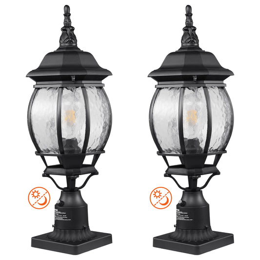 VEVOR 2 Pack Outdoor Post Light, Dusk to Dawn 22.64'' Large Size, Waterproof Lamp Post Lights Fixtures with 5.5 in Pier Mount Base Glass Shade