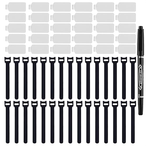 60 Pieces Cable Labels & Reusable Hook and Loop Fastening Ties Set - 30 Pieces Cord or Wire Labels & 30 Pieces Labels for Electronic Cords, Home