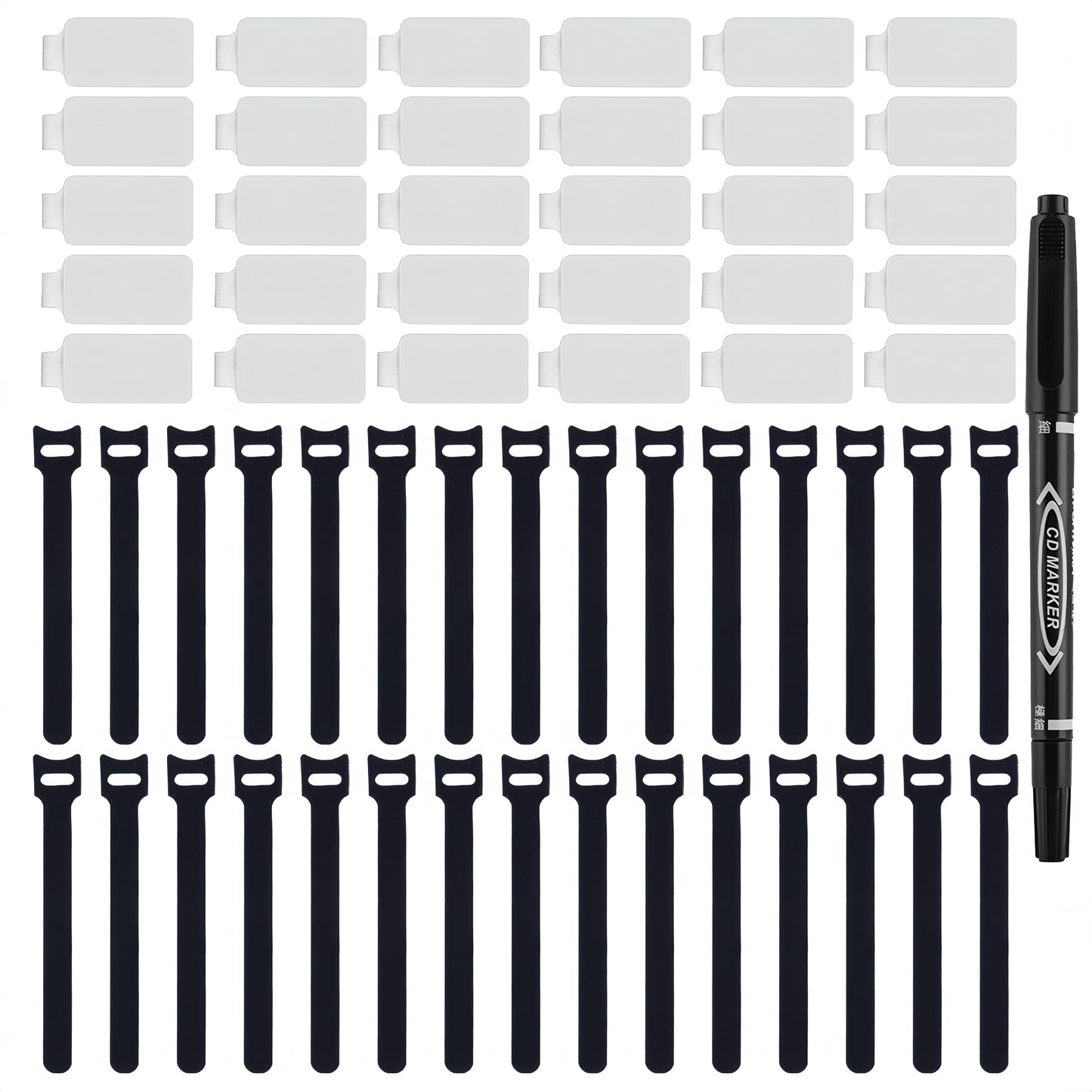 60 Pieces Cable Labels & Reusable Hook and Loop Fastening Ties Set - 30 Pieces Cord or Wire Labels & 30 Pieces Labels for Electronic Cords, Home