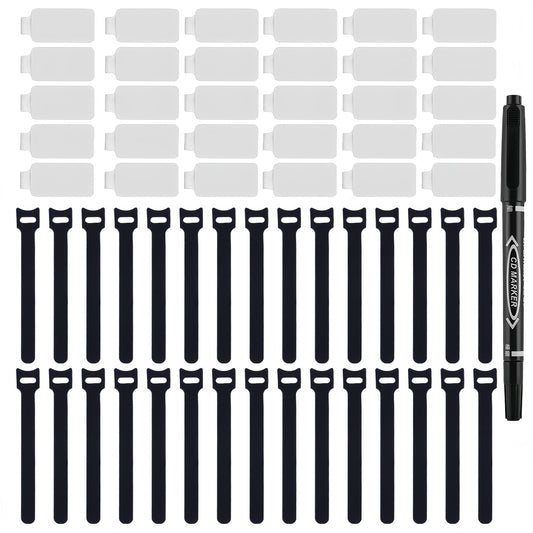 60 Pieces Cable Labels & Reusable Hook and Loop Fastening Ties Set - 30 Pieces Cord or Wire Labels & 30 Pieces Labels for Electronic Cords, Home