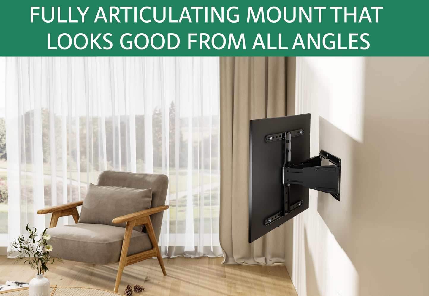 ynVISION.DESIGN Ultra Slim Full Motion Articulating TV Wall Mount 43"-90" TVs | Retracts to .77" | Compatible with Samsung Frame LG and Sony | Swivels