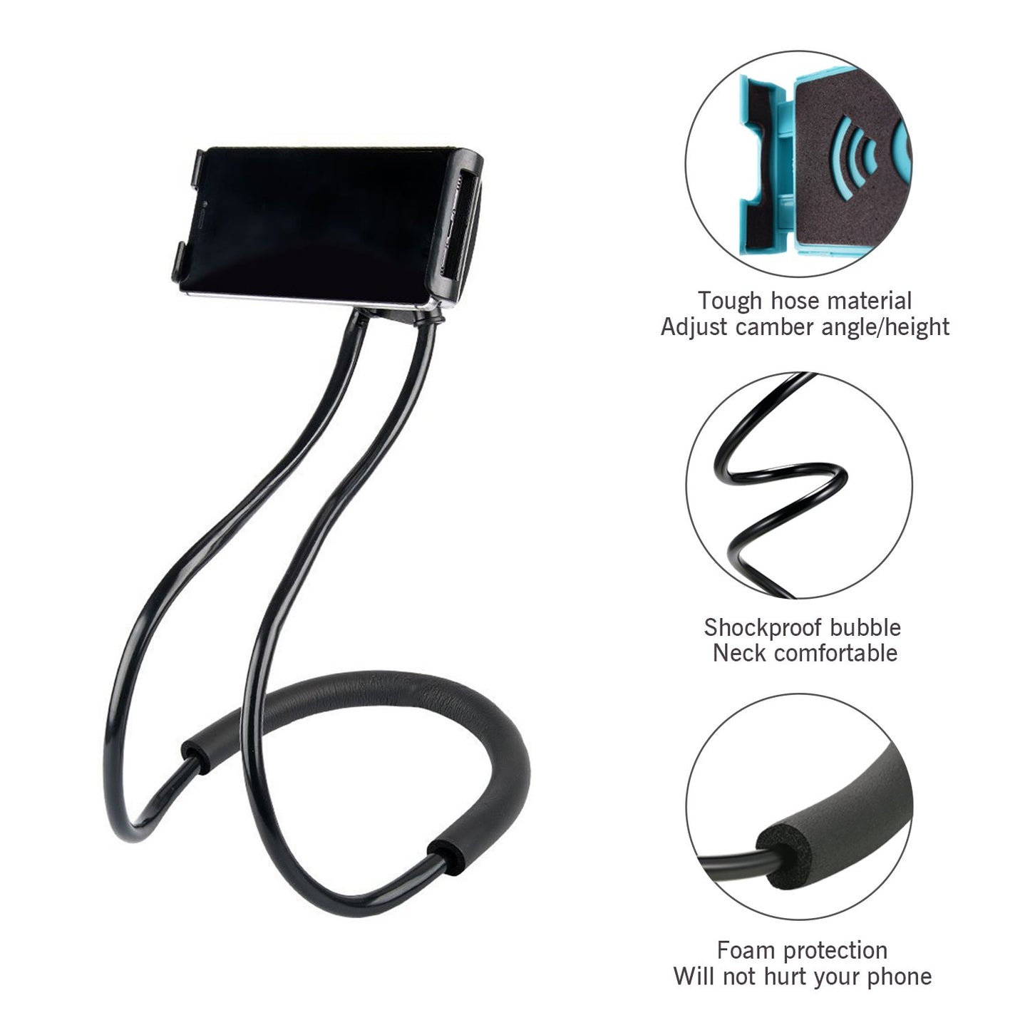 NCElec 011 Neck Cell Desk Bed,Bike and Motorcycle Mount,Lazy Bracket Mobile Phone Stand Holder (Black)