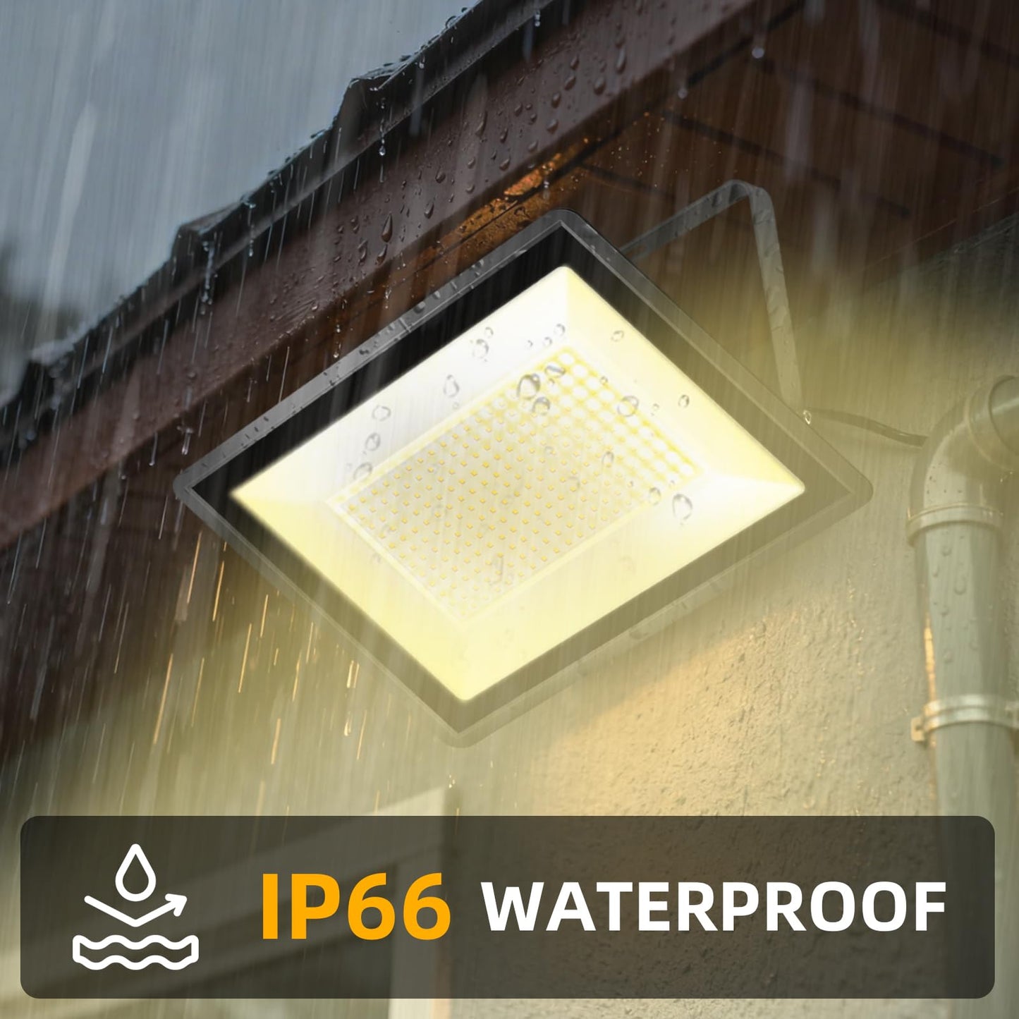 Sunkkes 3 Pack 80W LED Warm White Floodlight, 3000K Outside Flood Light with Plug, Ultra Bright 10400LM Outdoor Security Lights, IP66 Waterproof Flood