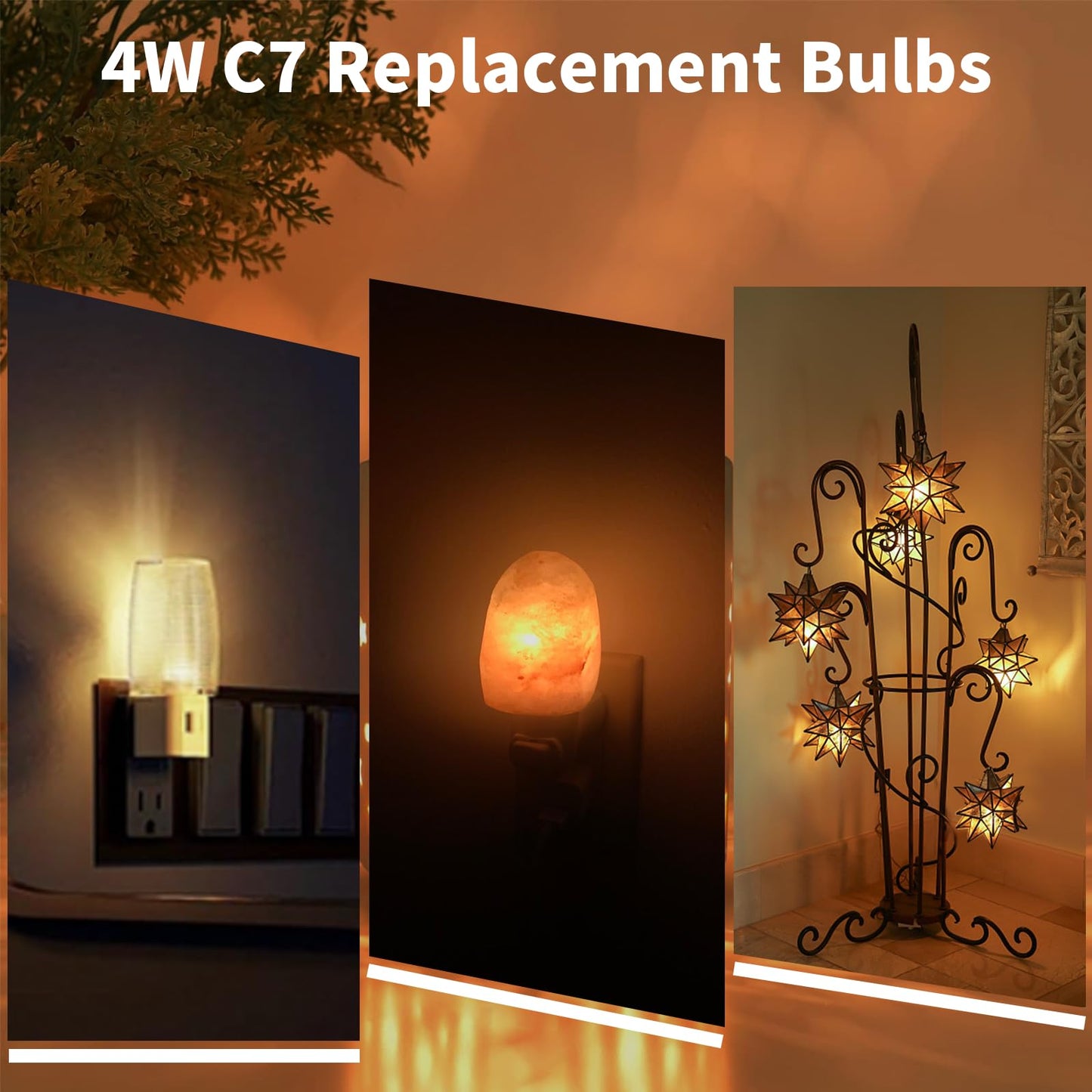 COLWATT 15-Pack Night Light Bulbs 4 Watt, 120V E12 C7 Small Light Bulb for Plug-in Himalayan Salt Lamp, 2200K Warm White, 30 Lumen, Dimmable