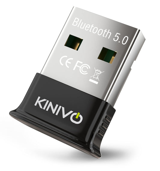 Kinivo USB Bluetooth Adapter for PC (BT5.0, Plug & Play Wireless Dongle Receiver for Ubuntu, Windows 11/10/8.1) - Works with Laptops, Headsets