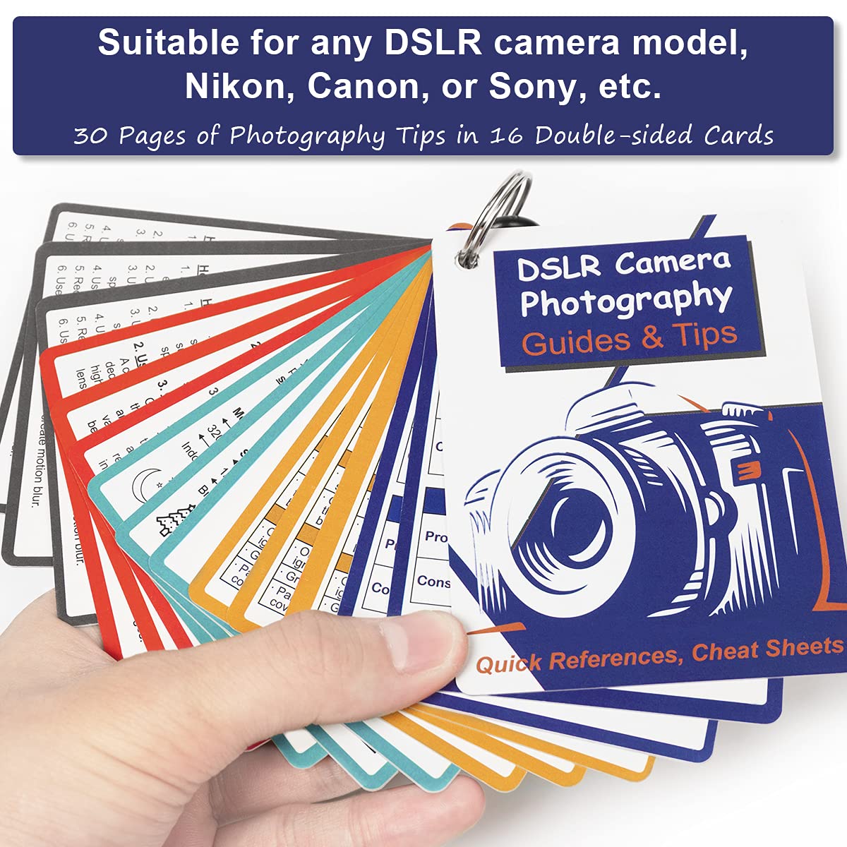 DSLR Cheat Sheet Photography Accessories Camera Accessories for Canon Nikon Sony Photography Gifts for Photographer Quick Reference Cards Guides Tips