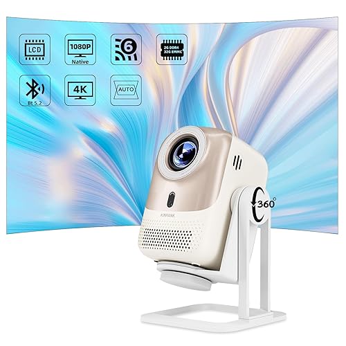 KP1 Portable Movie Projector,Smart Projector with WiFi 6 and BT5.2, 450 ANSI Support 4K Native 1080P, Auto Focus& Auto Keystone ,360°Adjustable