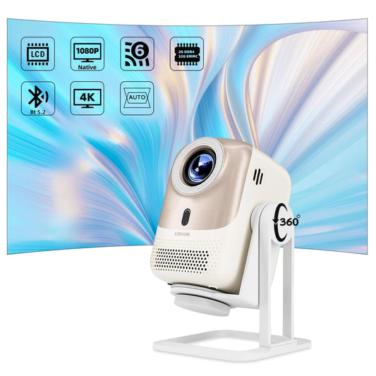 KP1 Portable Movie Projector,Smart Projector with WiFi 6 and BT5.2, 450 ANSI Support 4K Native 1080P, Auto Focus& Auto Keystone ,360°Adjustable