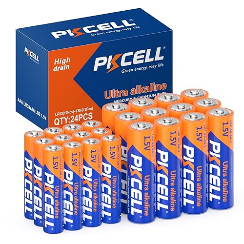 PKCELL AA and AAA Batteries Combo Pack 24 Count - 12 Double AA Batteries and 12 Triple AAA Batteries, 1.5V High-Performance Alkaline Heavy Duty…