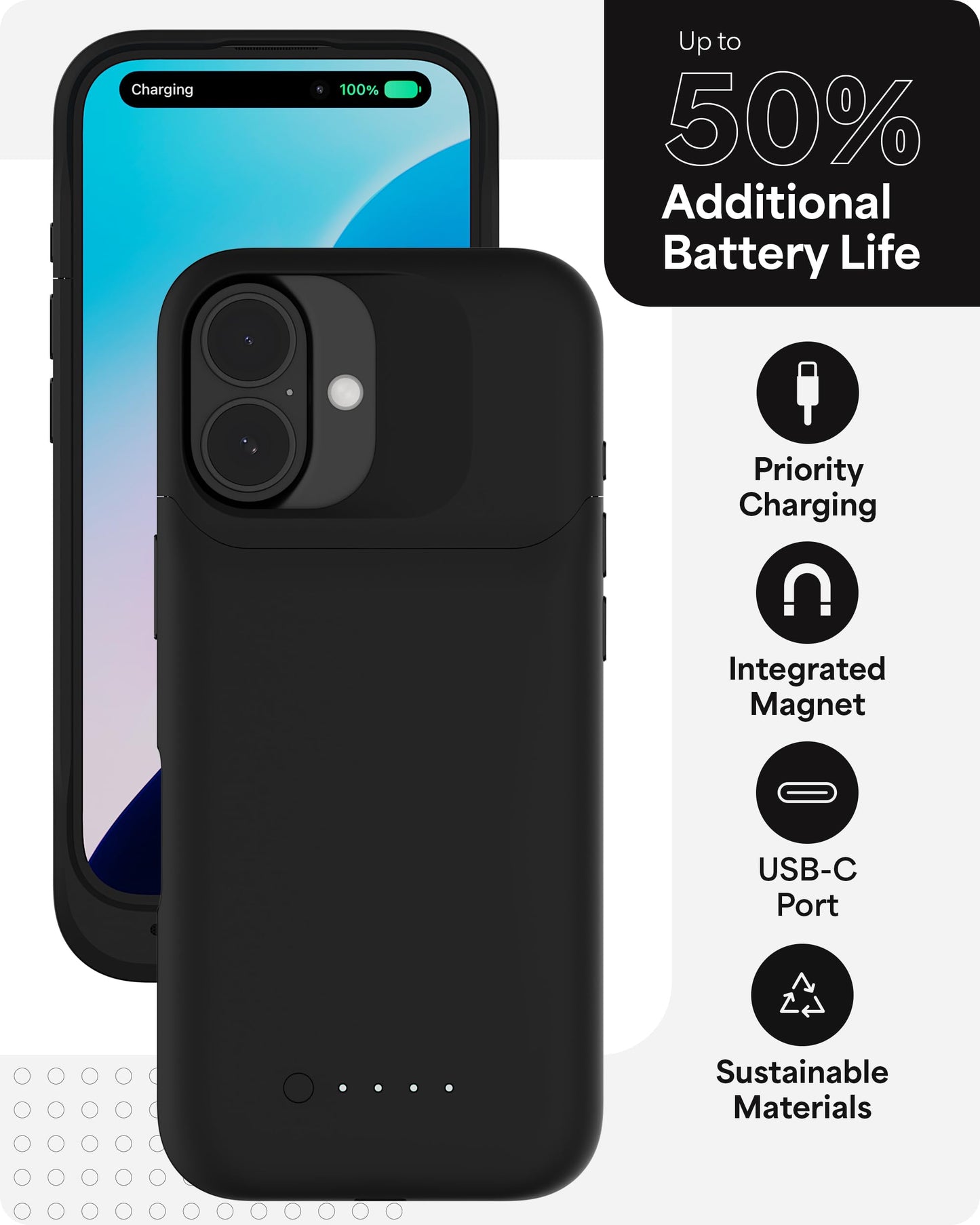 Mophie Juice Pack Battery Case for iPhone 16 - Slim Charging Case, Magnetic Back for Wallets & Mounts, +50% Extra Battery Life, Enhanced 6-Foot Drop