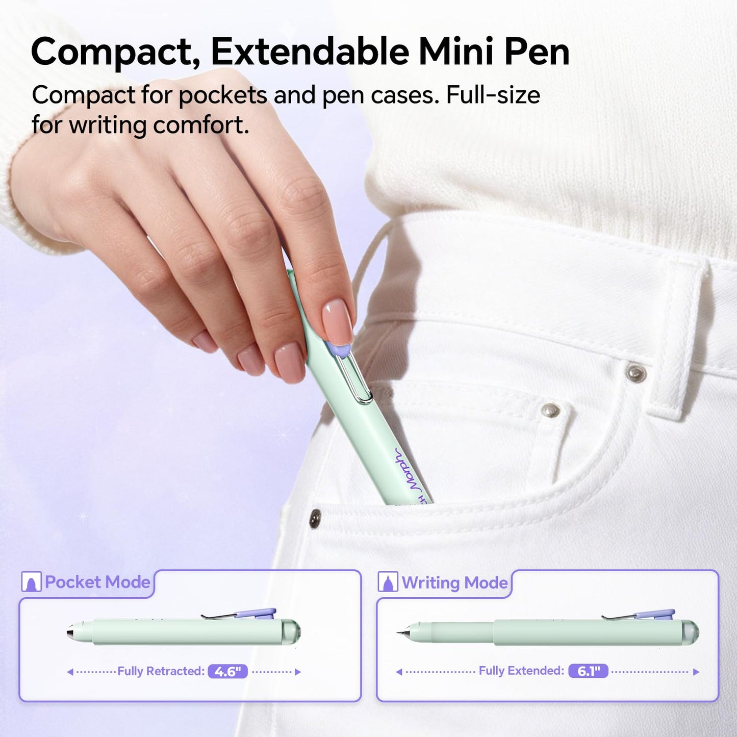 WRITECH Gel Pens Medium Point: Morph 0.7mm Black Ink Mini to Full Size Soft Grip Portable Extendable Pocket Pen Set with 2 Pens and 2 Refills
