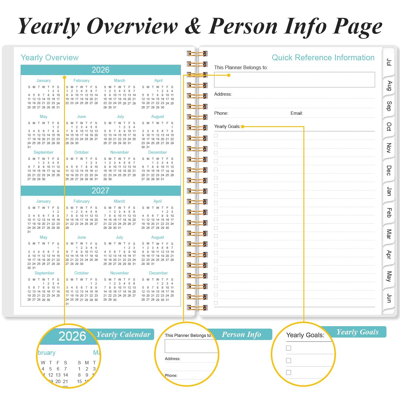 2026-2027 Planner - A5 Weekly & Monthly Planners Spiral Bound, July 2026 - June 2027, 2026-2027 Planner with Flexible Cover, Tabs, Inner Pocket, 6.4"