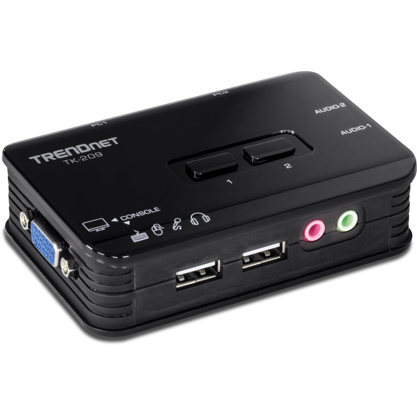 TRENDnet 2-Port USB KVM Switch Kit with Audio, TK-209K, Control Up to 2 Computers, Windows, Linux, Mac OS Compliant, 2048 x 1536 VGA Resolution, NDAA