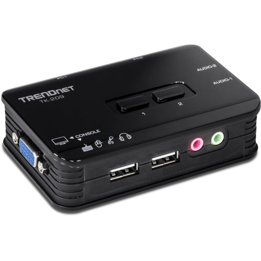 TRENDnet 2-Port USB KVM Switch Kit with Audio, TK-209K, Control Up to 2 Computers, Windows, Linux, Mac OS Compliant, 2048 x 1536 VGA Resolution, NDAA