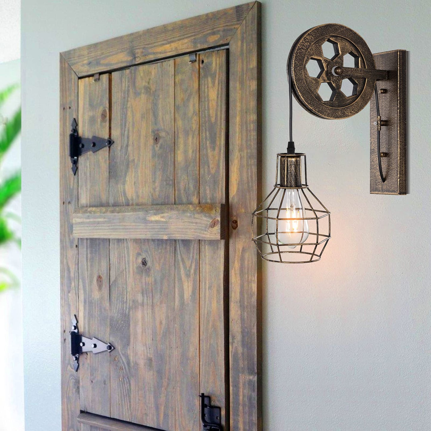 BAODEN 1 Light Fixture Industrial Mid Century Retro Iron Wall Lights Lift Pulley Wall Lamp Features The Matte Iron Cage Lamp Shade for Indoor Lighting