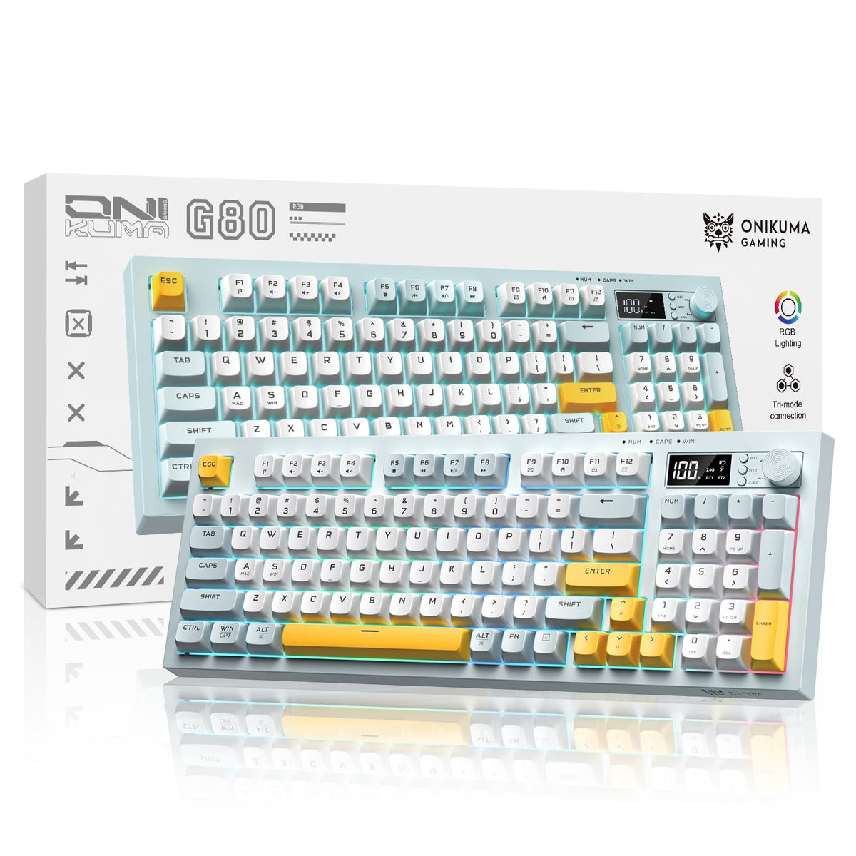 Tri-Mode Wireless Keyboard, BT/2.4G/Wired, Silent Membrane, RGB Backlit, Display Screen & Multimedia Knob, 94 Keys PBT Keycaps for PC Home Gaming