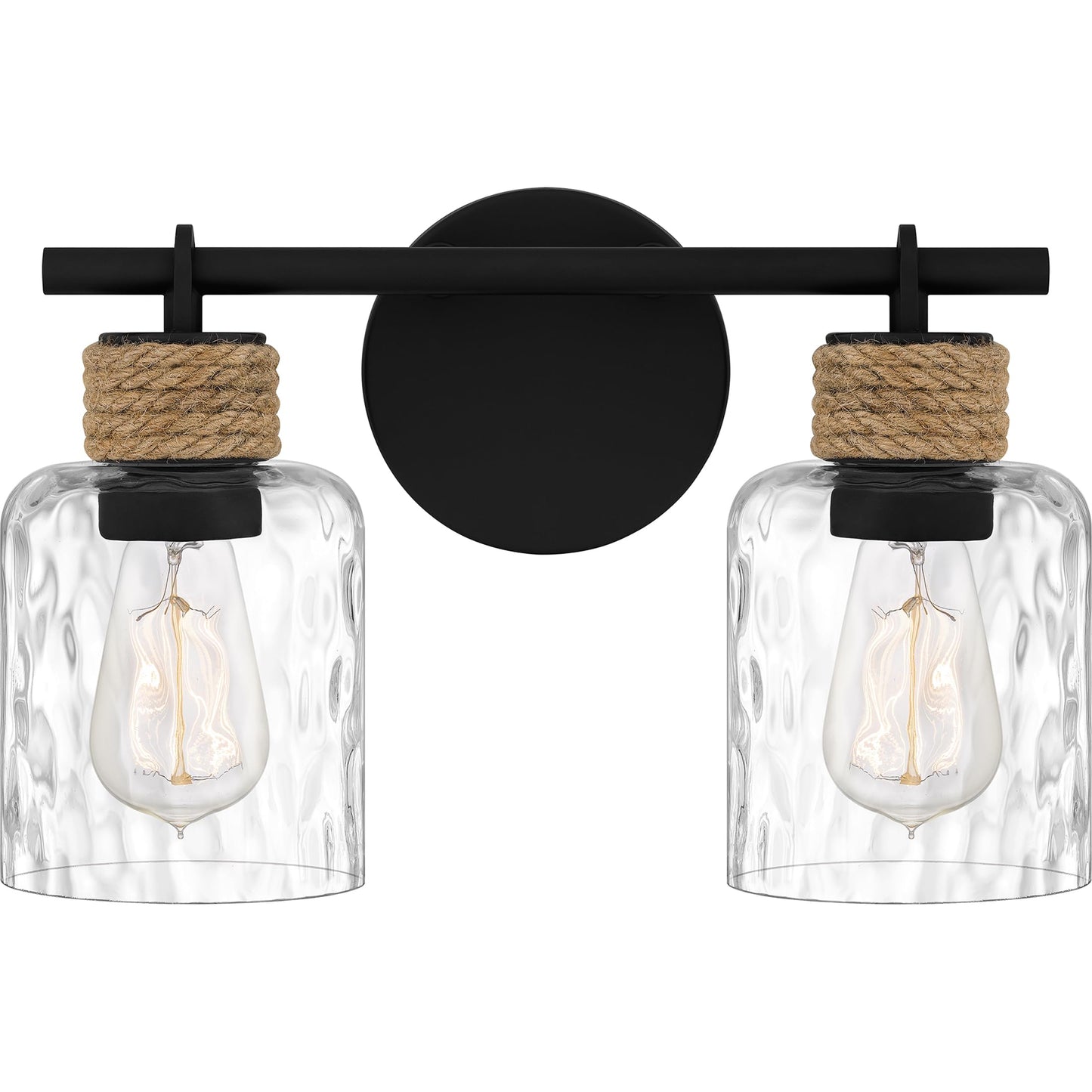 Quoizel Baltic 14.5" Coastal Vanity Light, 2-Light Matte Black with Clear Water Glass, ETL Damp Rated