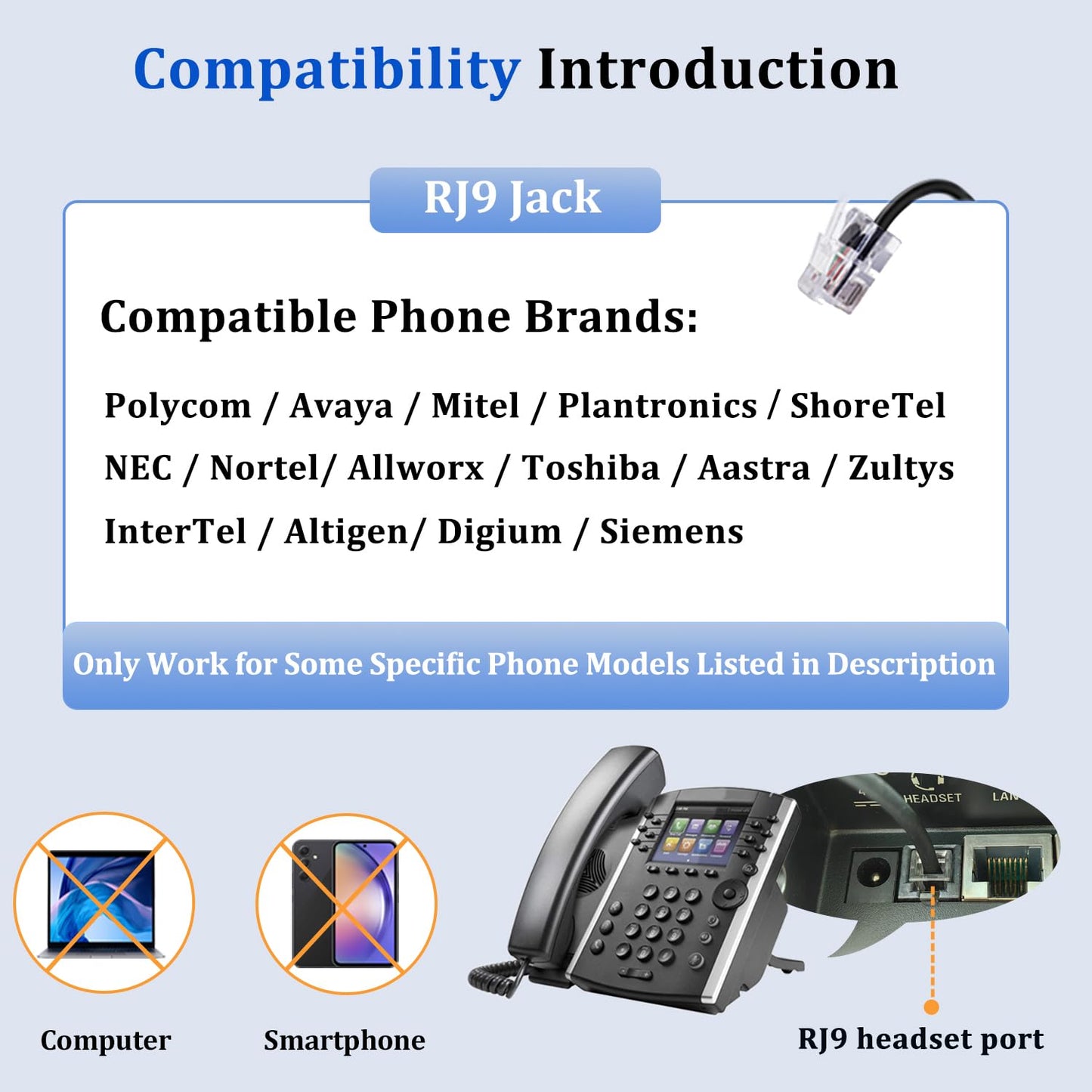 Callez RJ9 Phone Headset with Microphone Noise Cancelling Office Telephone Headsets Compatible with Polycom VVX411 VVX311 VVX410 VVX500 Avaya 1416