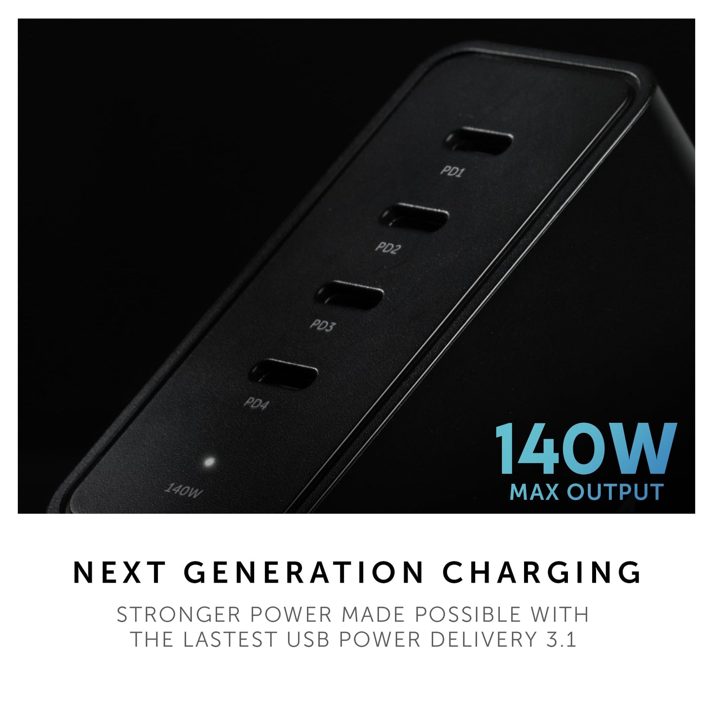 Native Union Fast GaN Charger PD 140W - 4-Port Power Delivery 3.1 Desktop Charging Station with Desk Stand - for MacBook Pro, iPads, iPhones, Pixel