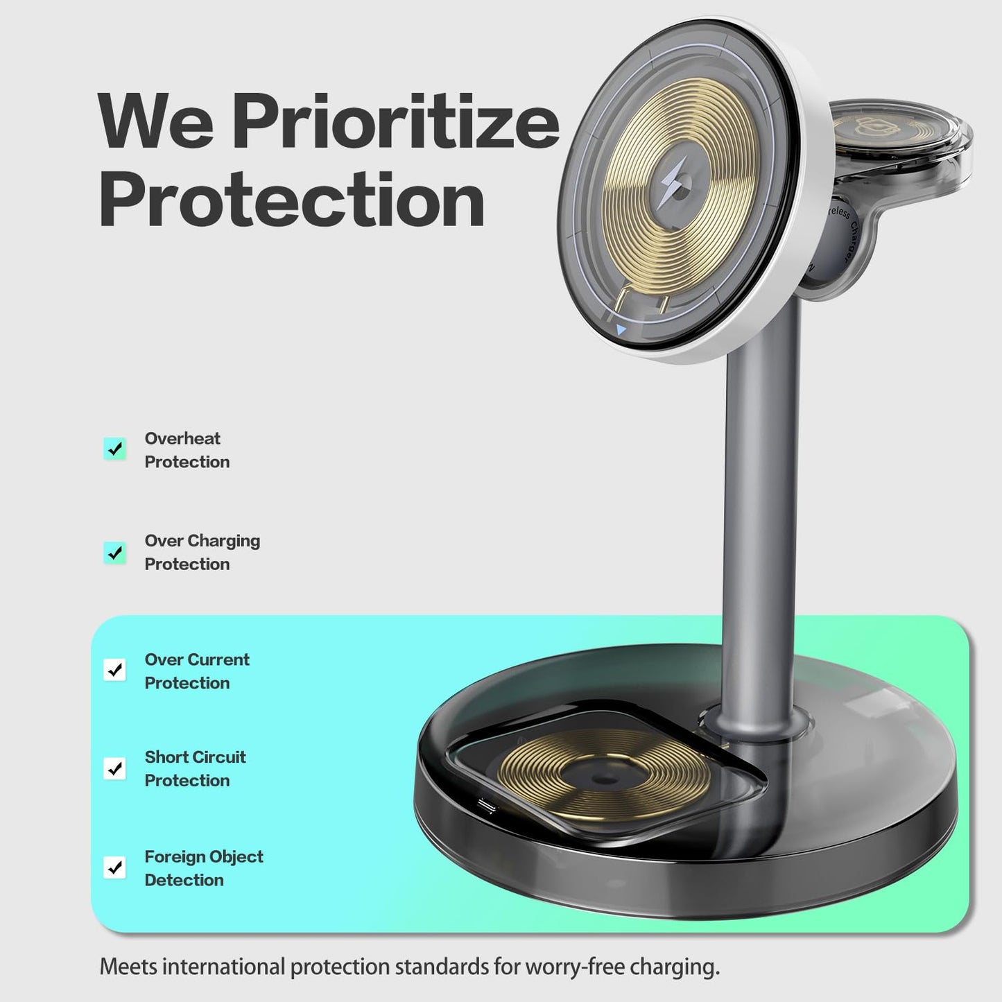3 in 1 Wireless Charging Station Compatible with MagSafe, 15W Fast Charging Magnetic Mag-Safe Charger Stand for Apple iPhone 17 16 15 14 13 12Series