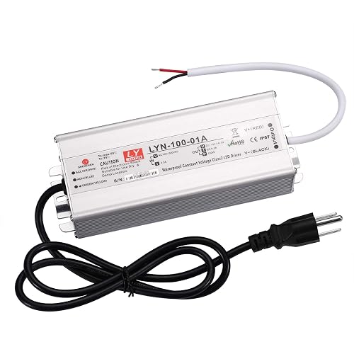 LED Driver 100 Watts 110V AC to 12V DC Low Voltage Output, IP67 Waterproof Power Low Voltage Transformer Adapter with 3 pin Plug LED Cable for LED