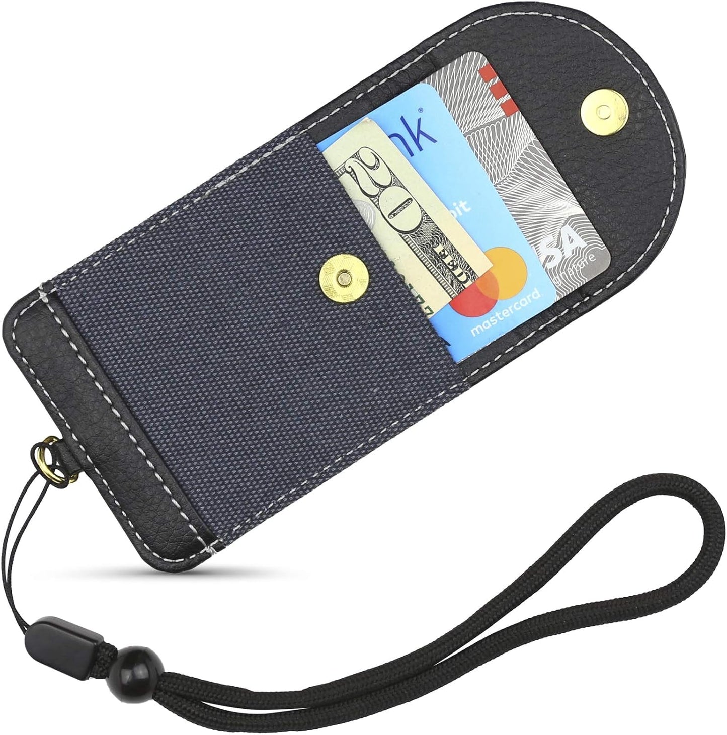 Cell Phone Wallet for Back of Phone with Wrist Strap, Stick On Wallet Credit Card ID Holder with RFID Protection Compatible with iPhone, Galaxy & Most
