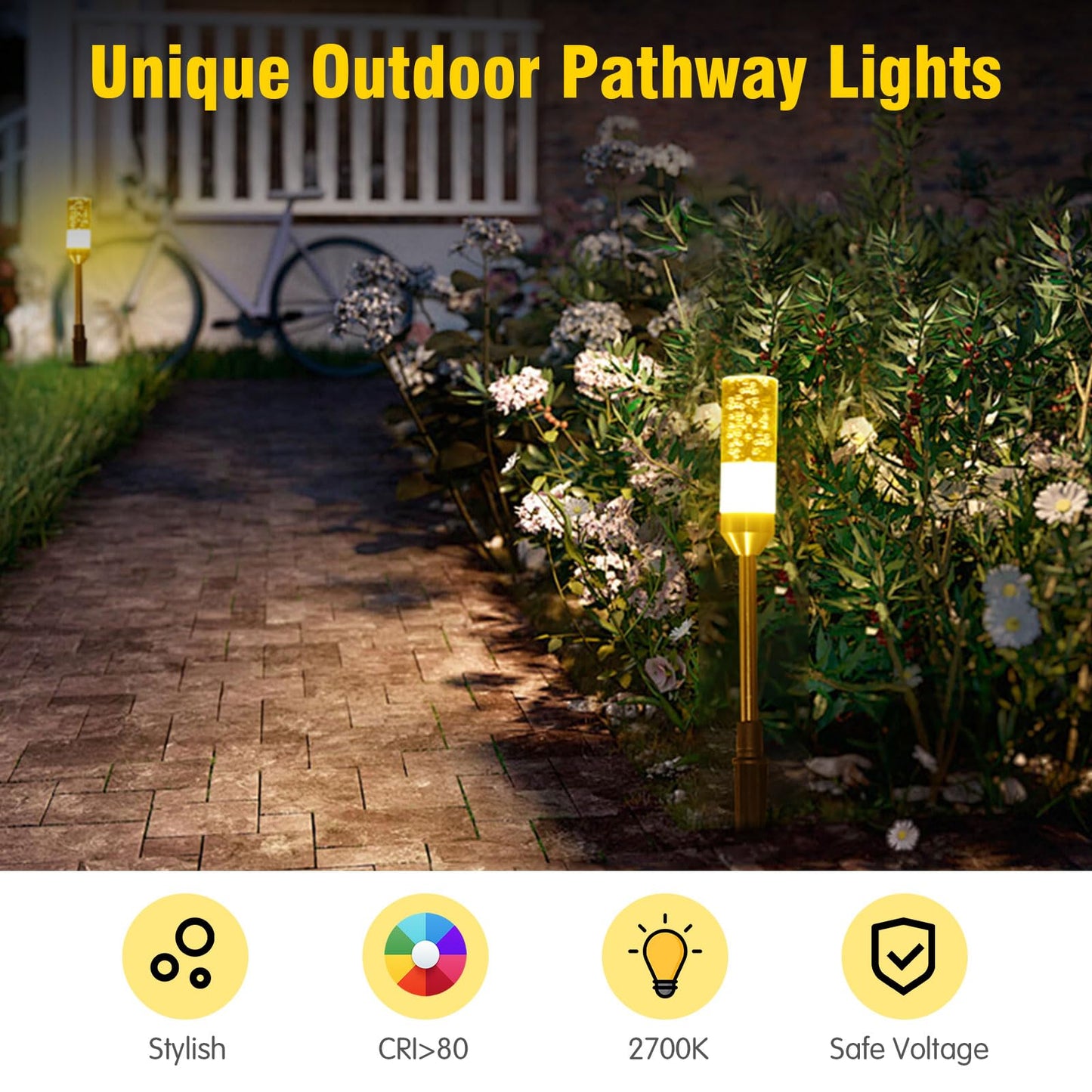 GreenClick LED Pathway Lights, 4.8W 12V AC/DC Low Voltage Path Lights, 570 Lumen 6 Pack Extendable Outdoor Landscape Lighting IP65 Waterproof Garden