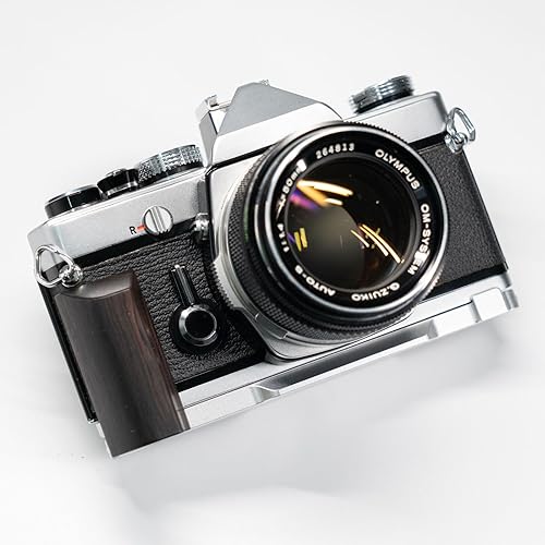Handmade Wooden Wood Hand Grip L Alloy Base Plate for Olym pus OM2 OM1 OM-1 OM-2 Camera Holder (Ebony + Silver Base)