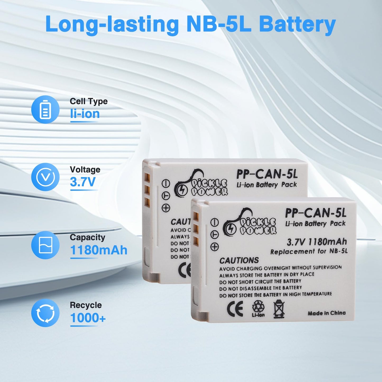 NB-5L Battery and LED Charger for Canon PowerShot S100, S110, SD790IS, SD800IS, SD850IS, SD870IS, SD880IS, SD890IS, SD900IS, SD950IS, SD970IS