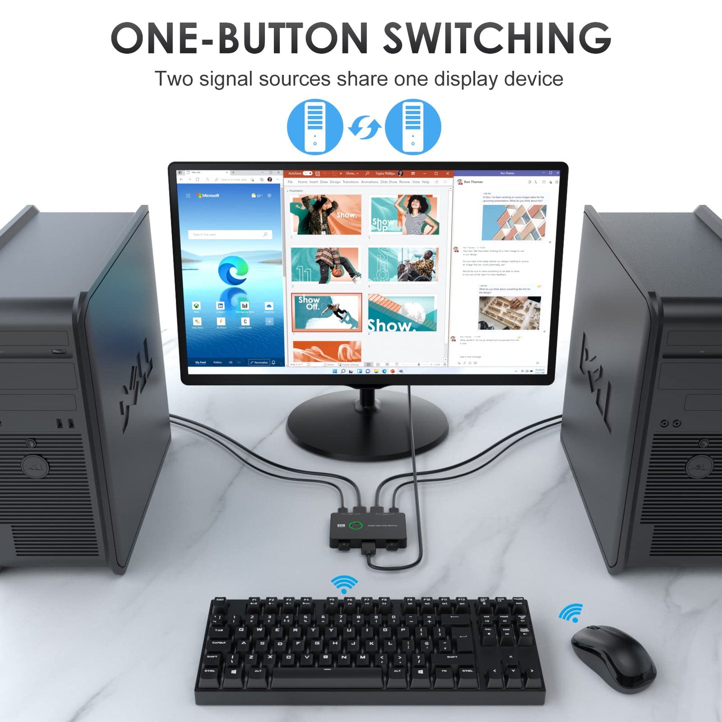 KVM Switch, USB and HDMI KVM Switches for 2 Computers Sharing Mouse Keyboard Printer to One HD Monitor, Supports 4K@60 Hz, 2 HDMI Cables and 2 USB