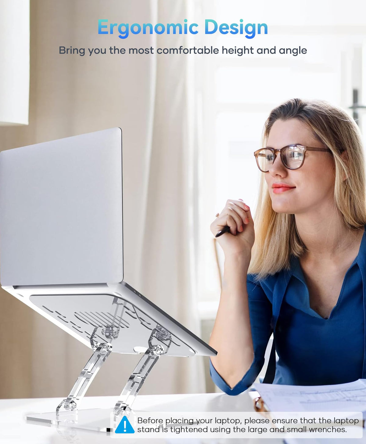 Lpoake Acrylic Laptop Stand for Desk, Adjustable Ergonomic Laptop Riser, Portable Foldable Computer Stand, Compatible with 10 to 15.6 Inches Notebook