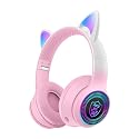 VIGROS Cat Ear Gaming Bluetooth 5.3 Wireless Foldable Headphones with LED Light, Stereo Game Surround Sound Over-Ear Headsets with Microphone AUX