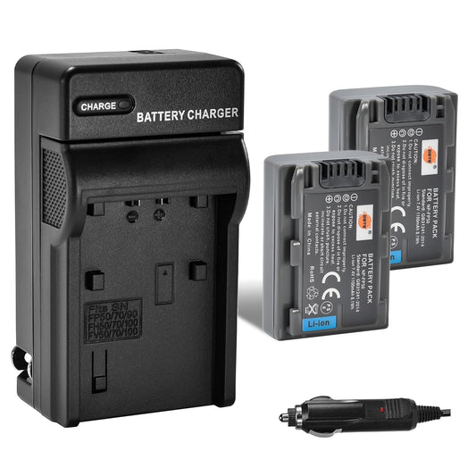 DSTE 2-Pack NP-FP50 Battery and Travel Charger Kit Compatible with Sony DCR-HC30 40 43E 65 85 94E 96 DCR-SR30 60E 70E 80E 100 Camera NP-FP30 NP-FP60