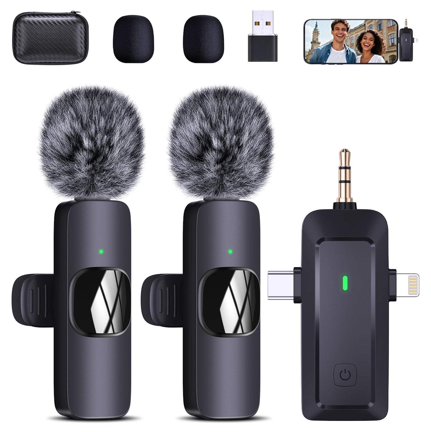 wireless lavalier microphone, suitable for iPhone/Android phones/cameras/computers/four in one lavalier microphone, suitable for video and audio
