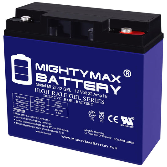 Mighty Max Battery ML22-12 GEL - 12 Volt 22 AH, GEL Type, Internal Thread (INT) Terminal, Rechargeable SLA AGM Battery