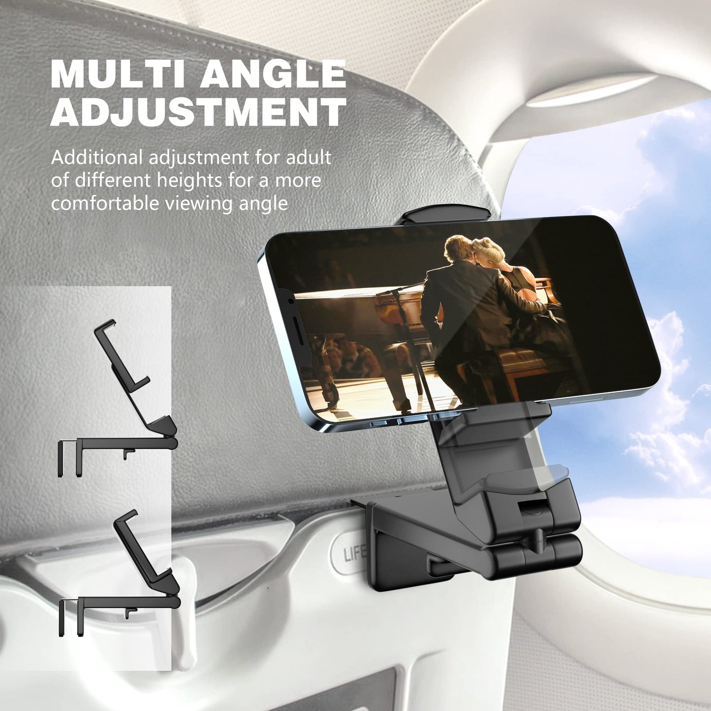 Perilogics Airplane Phone Holder Mount Universal in Flight Hands Free Viewing with Multi-Directional Dual 360 Degree Rotation (Black/Lavender)
