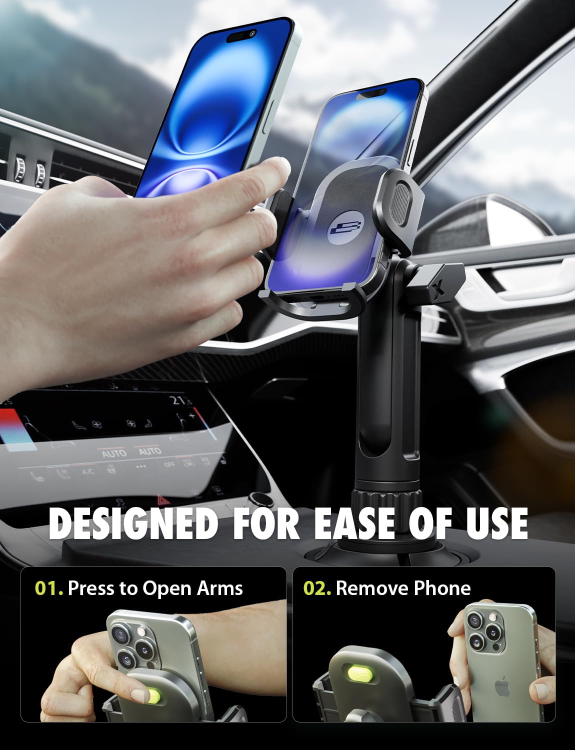 Bracketron TripGrip Extend Cup Holder Phone Holder - Universal Car Phone Holder Cup Holder Mount, 360° Rotation, Fits Devices Up to 4.2", GPS