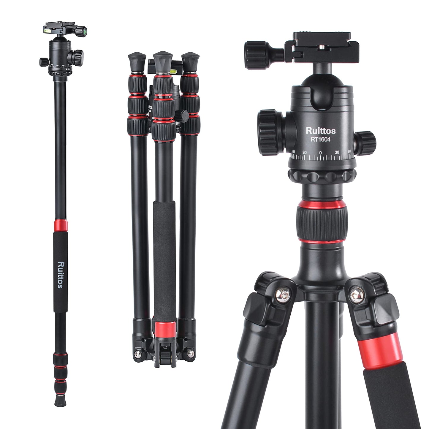 64” Camera Tripod and Monopod Kit with Panoramic Ball Head, Heavy Duty Complete Tripod for Canon, Nikon, Sony...Aluminum Alloy Made, Durable, Stable