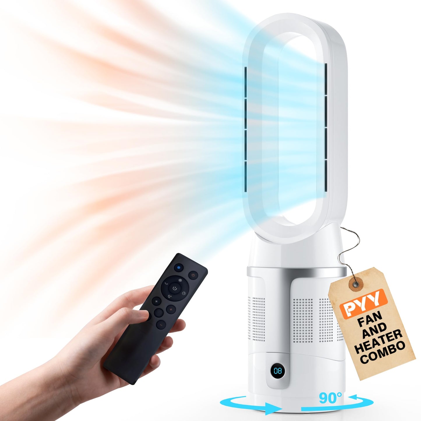 PYY Bladeless Heater and Fan Combo - 1400W Space Heater & 40W Tower Fan Combo with Remote & Filter, 8 Speeds, All the Season Use, 90° Oscillating
