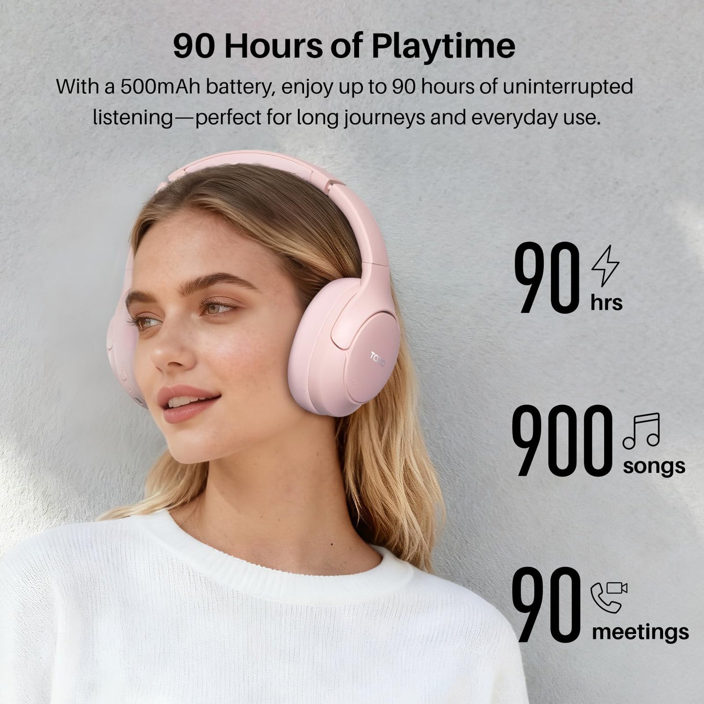 TOZO HT3 Hybrid Noise Cancelling Headphones, 90H Playtime Wireless Over Ear Bluetooth Headset, Spatial Audio AI Chat with 5 Mics, Supports Dual…