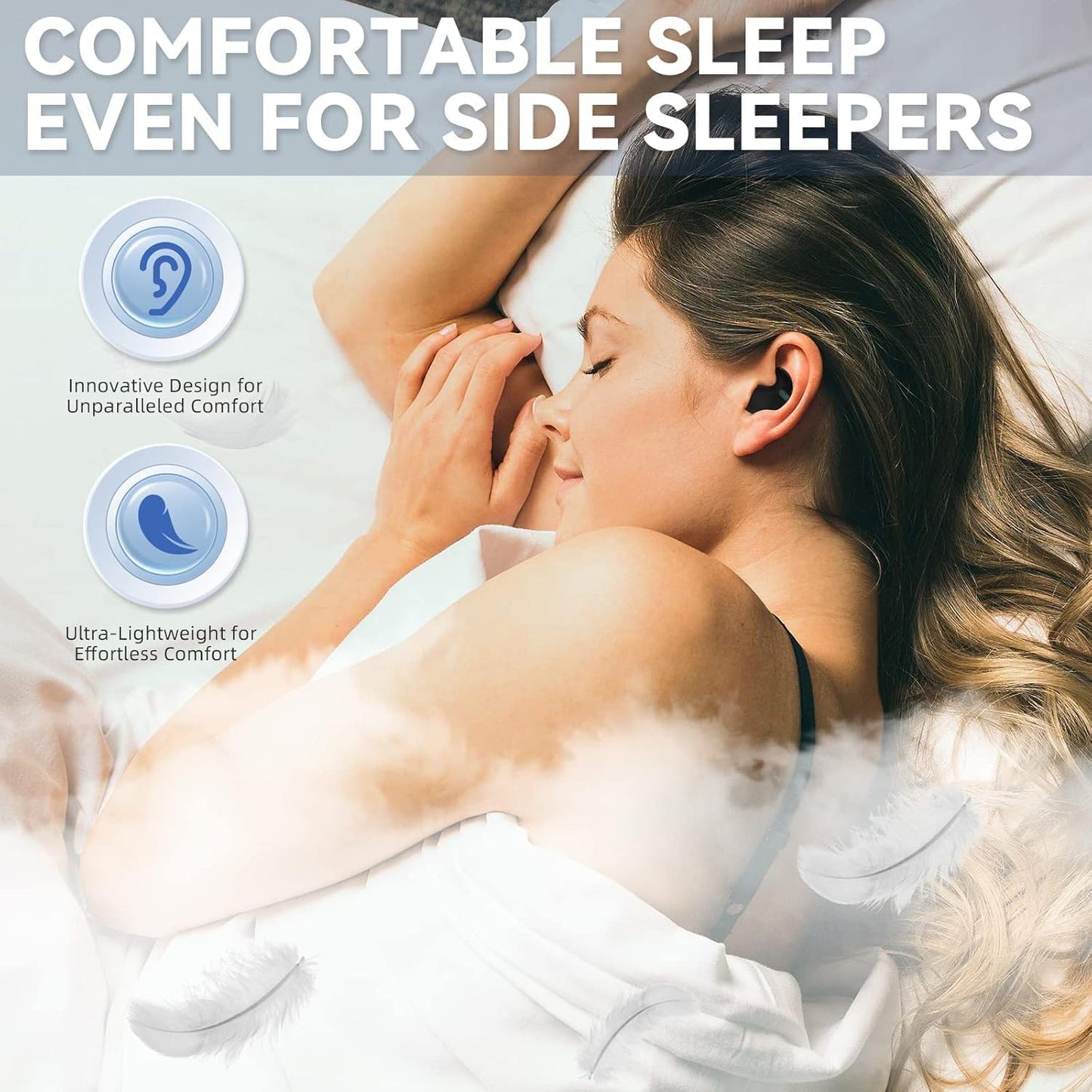Mudtun Sleep Earbuds Ultra-Thin Wireless Bluetooth 5.3 Earbuds for Side Sleepers, Noise Blocking Sleep Headphones with 6H Playtime, Ergonomic Mini