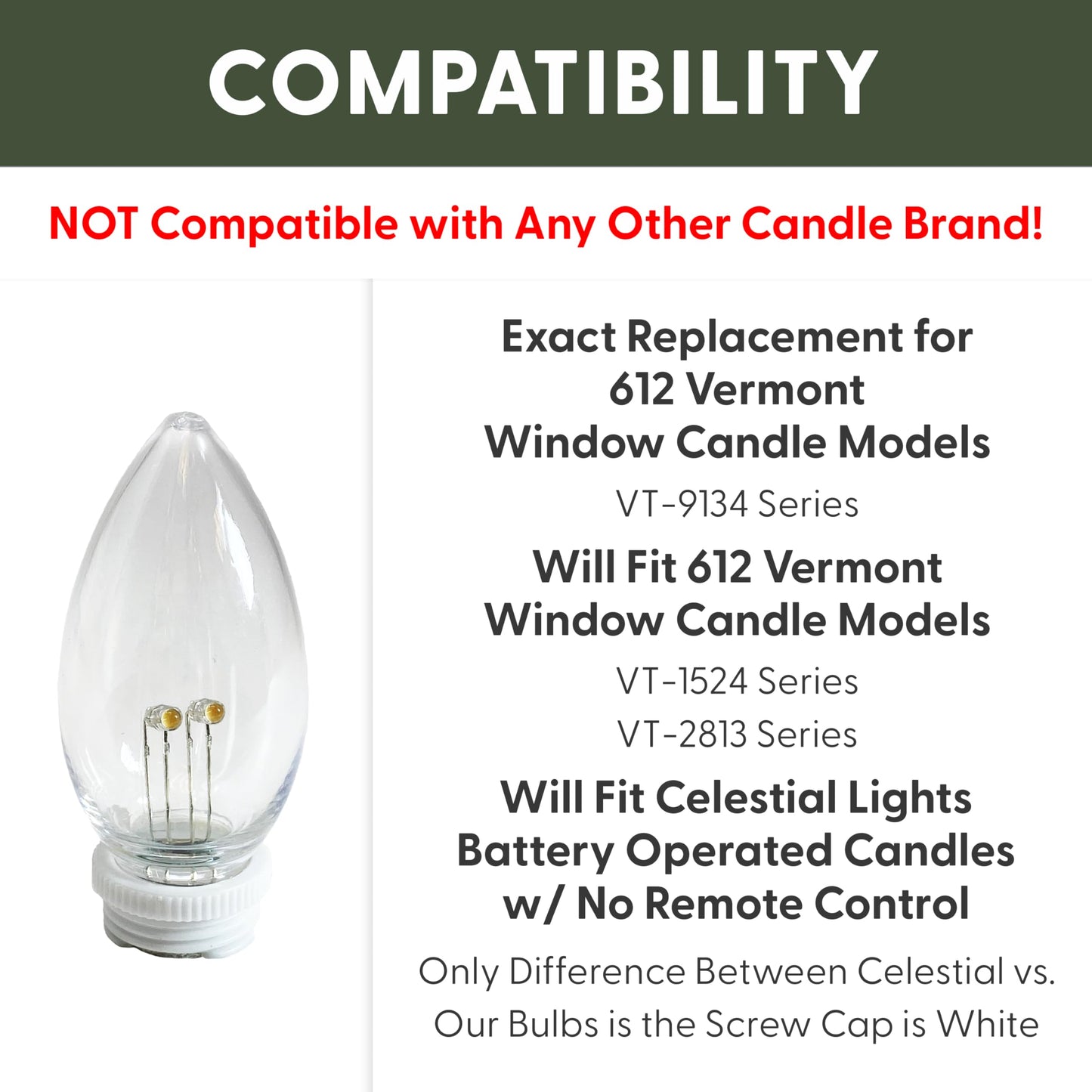 612 Vermont Plastic Shatterproof Ultra-Bright LED Window Candle