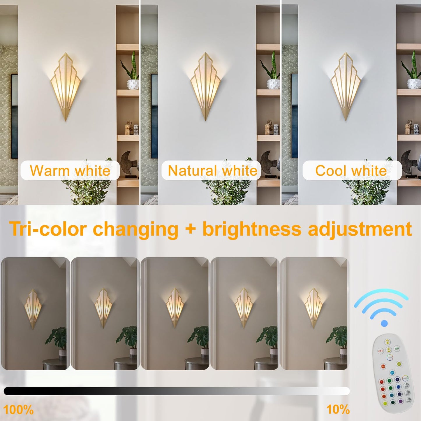YFMYY Modern Battery Operated Wall Sconces Set of Two, Simple Creative Wall Lamp Art Deco Lighting Fixture with Remote Control, RGB Dimmable Led Wall
