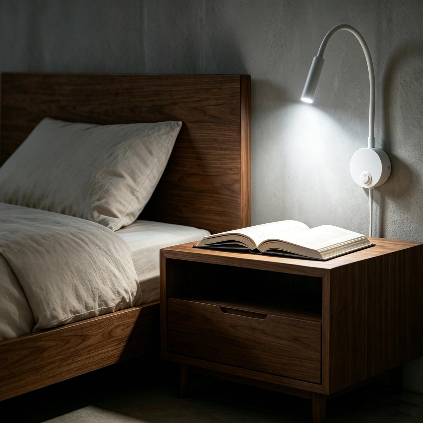 LEDSONLINE White Wall Mount Reading Light for Headboard Bright 6000K Pure White 25° Focused Beam Bed Flexible Gooseneck Task Lamp for Hotel Marine