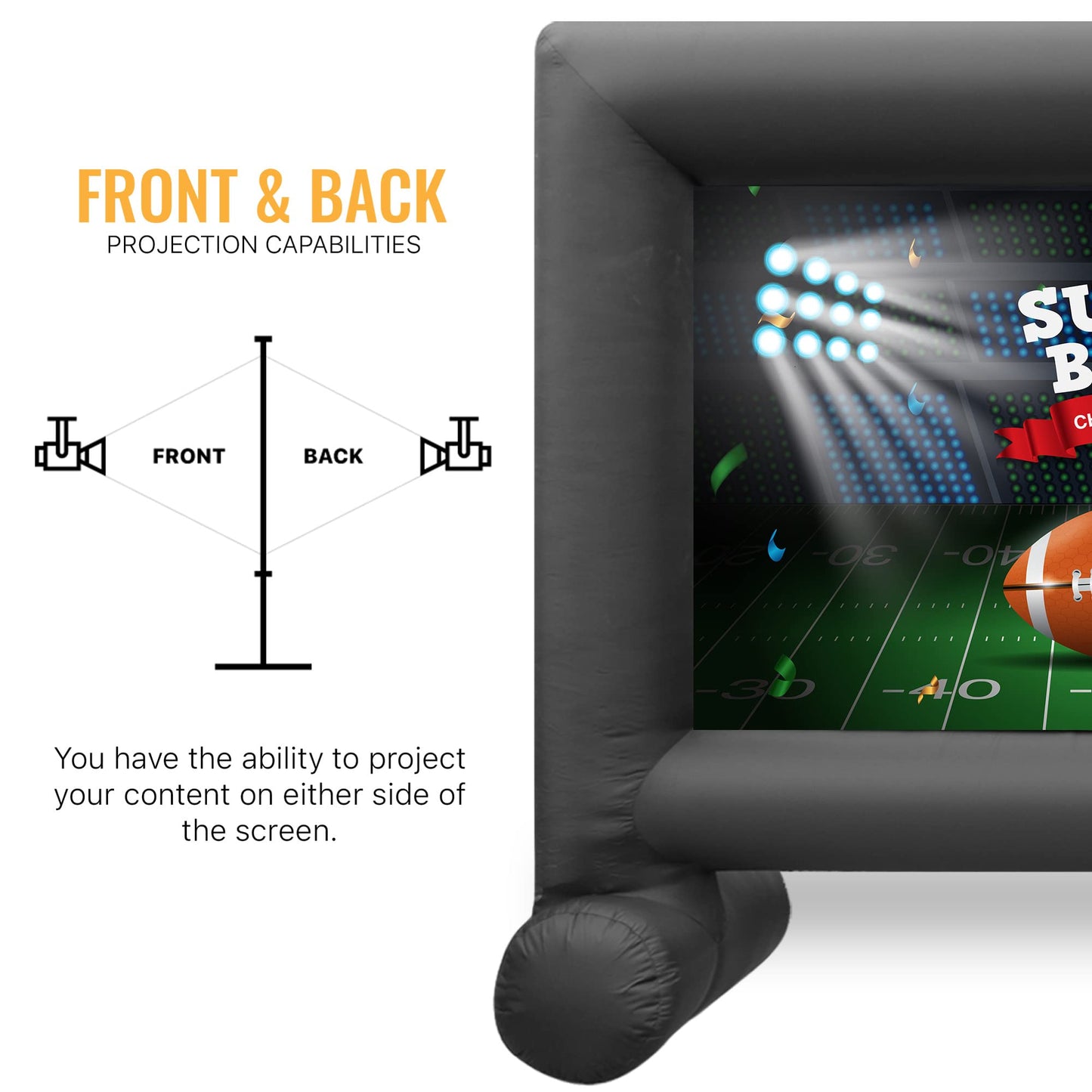 14 Feet Inflatable Outdoor and Indoor Theater Projector Screen with Built-in Blower - Includes Tie-Downs and Storage Bag - Supports Front and Rear